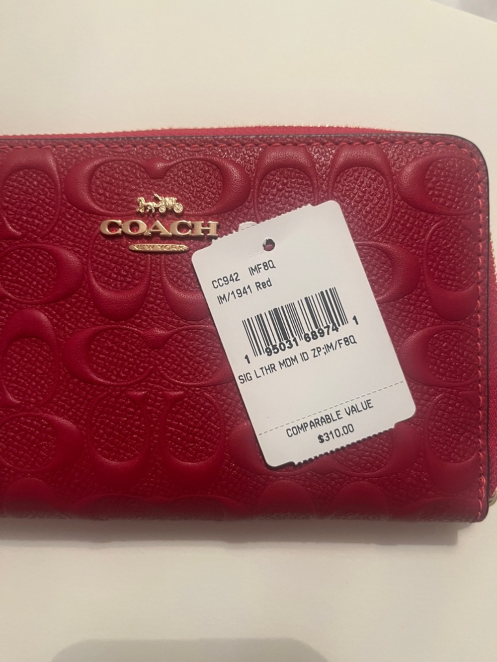 Coach Embossed Signature Zip Wallet - Red - Picture 4 of 4